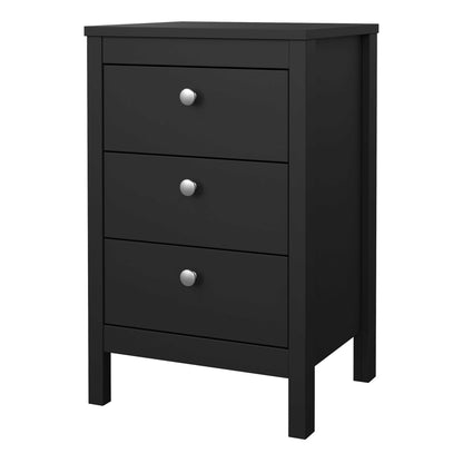 Gossmere Matt Black Bedside Table 3 Drawers