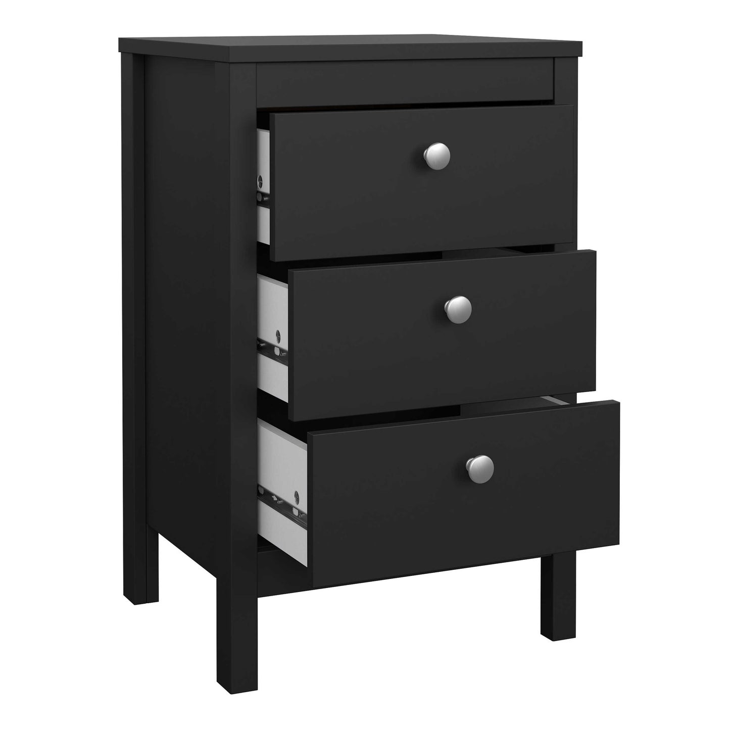 Gossmere Matt Black Bedside Table 3 Drawers