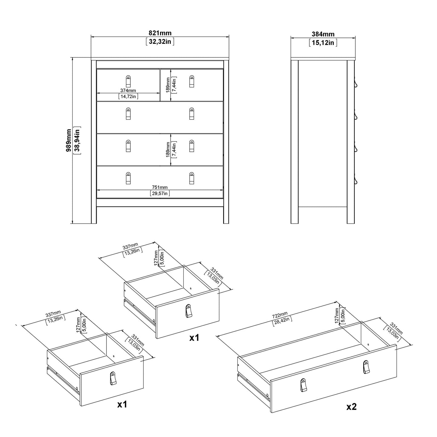 Gossmere Bedroom Set Hickory Oak Effect Bedside Table + Chest of Drawers + Wardrobe