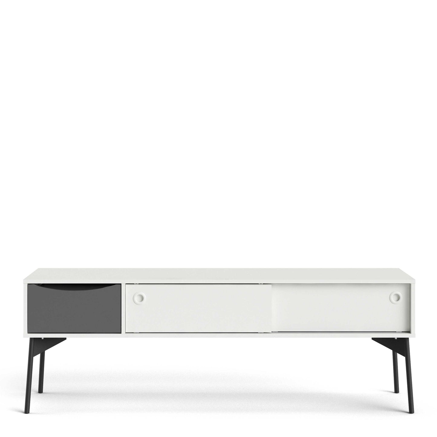 Nordborg Grey and White Wooden TV Unit 2 Sliding Doors 1 Drawer
