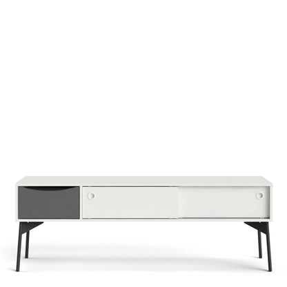 Nordborg Grey and White Wooden TV Unit 2 Sliding Doors 1 Drawer