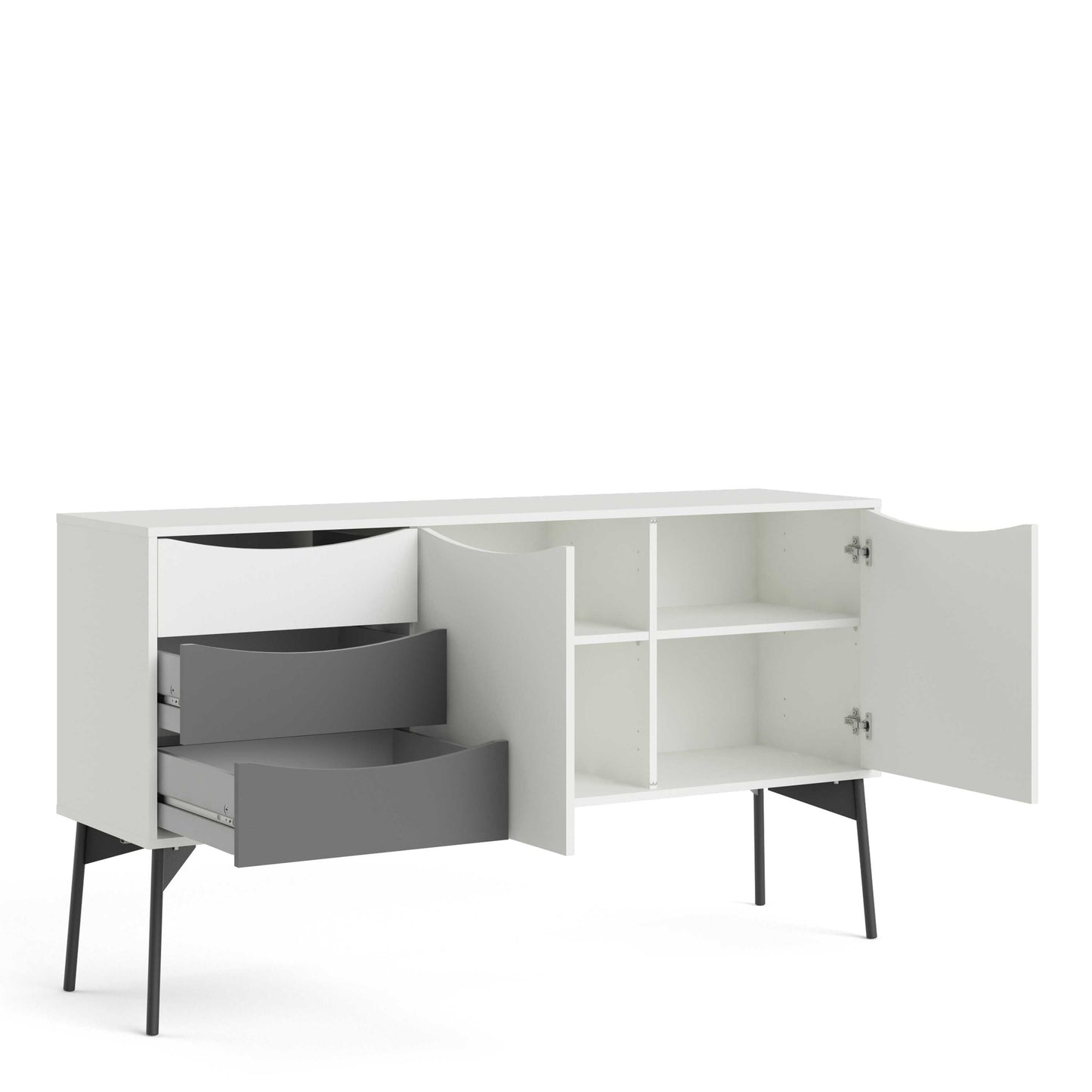 Nordborg Grey and White Wooden Sideboard 2 Doors 3 Drawers