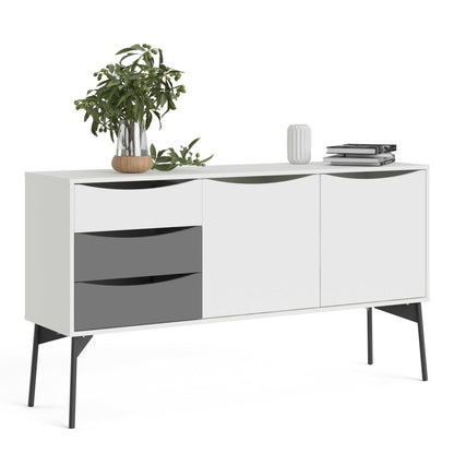 Nordborg Grey and White Wooden Sideboard 2 Doors 3 Drawers