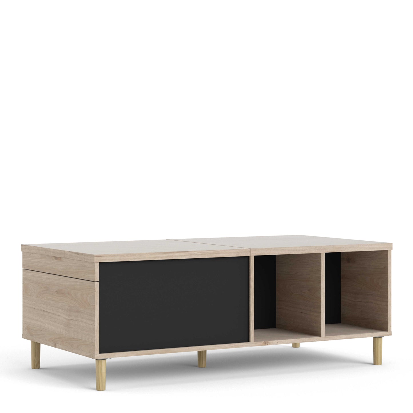 Tao Natural Oak Effect and Matt Black Coffee Table with Sliding Top