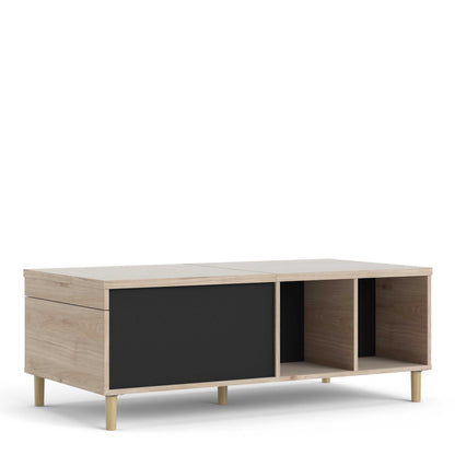 Tao Natural Oak Effect and Matt Black Coffee Table with Sliding Top