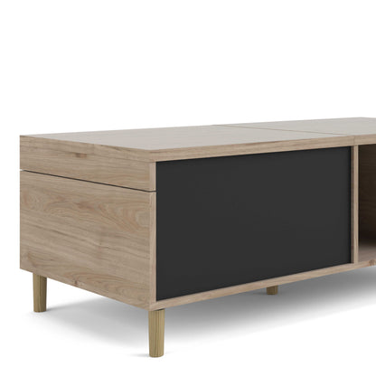 Tao Natural Oak Effect and Matt Black Coffee Table with Sliding Top