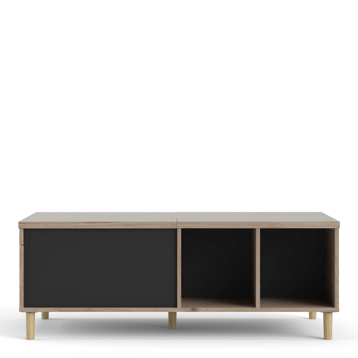 Tao Natural Oak Effect and Matt Black Coffee Table with Sliding Top