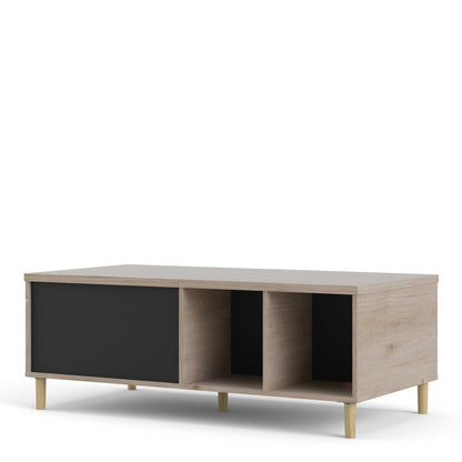 Tao Natural Oak Effect and Matt Black Coffee Table with Sliding Top