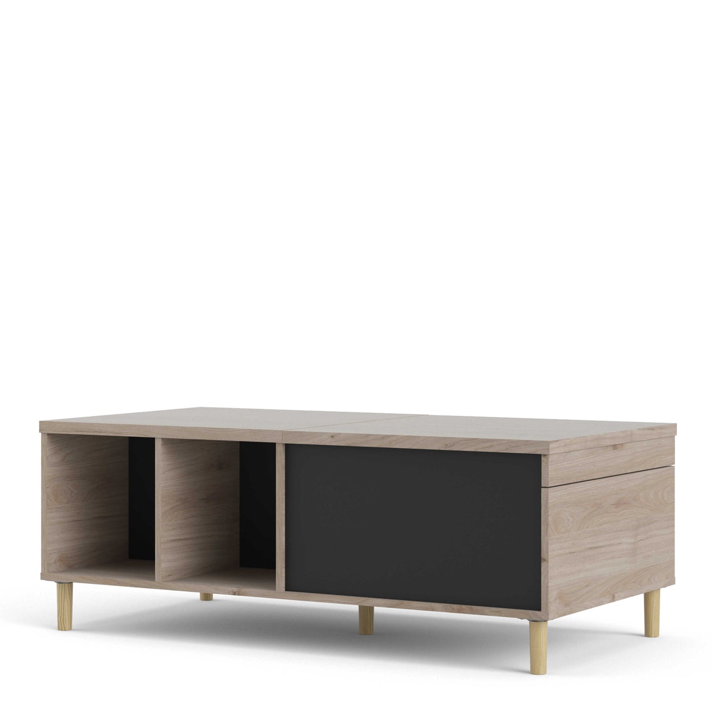 Tao Natural Oak Effect and Matt Black Coffee Table with Sliding Top