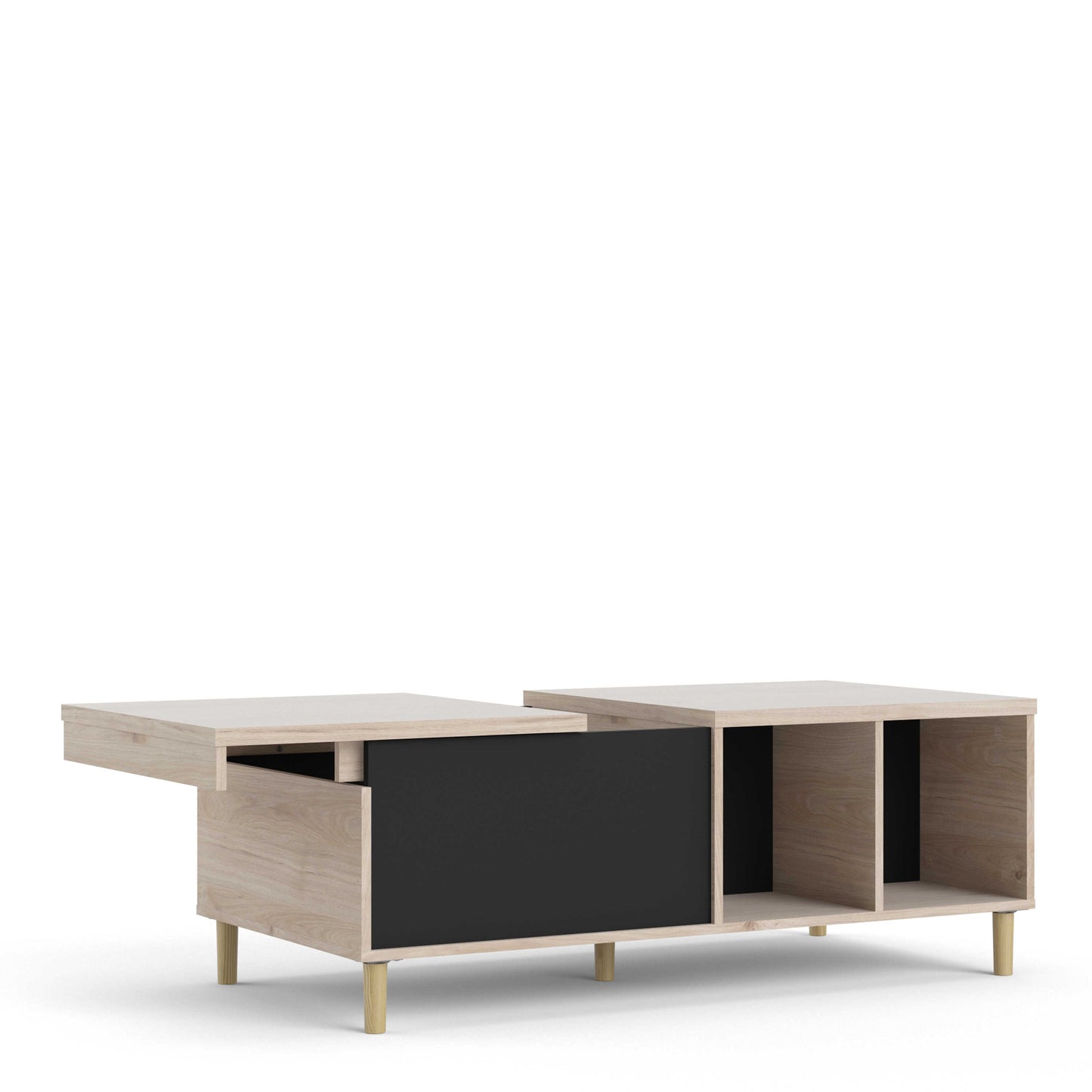 Tao Natural Oak Effect and Matt Black Coffee Table with Sliding Top