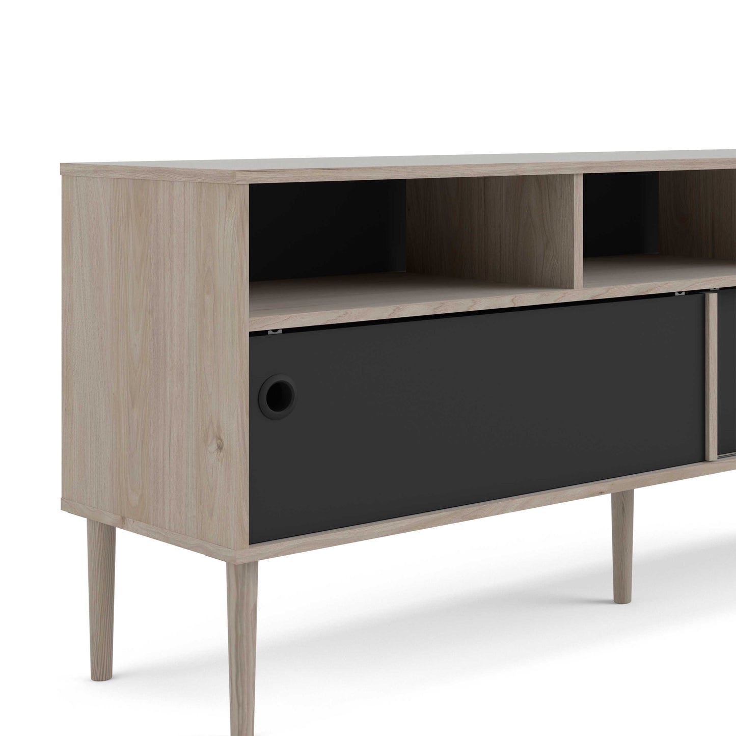 Tao Natural Oak Effect and Matt Black TV Unit 2 Sliding Doors