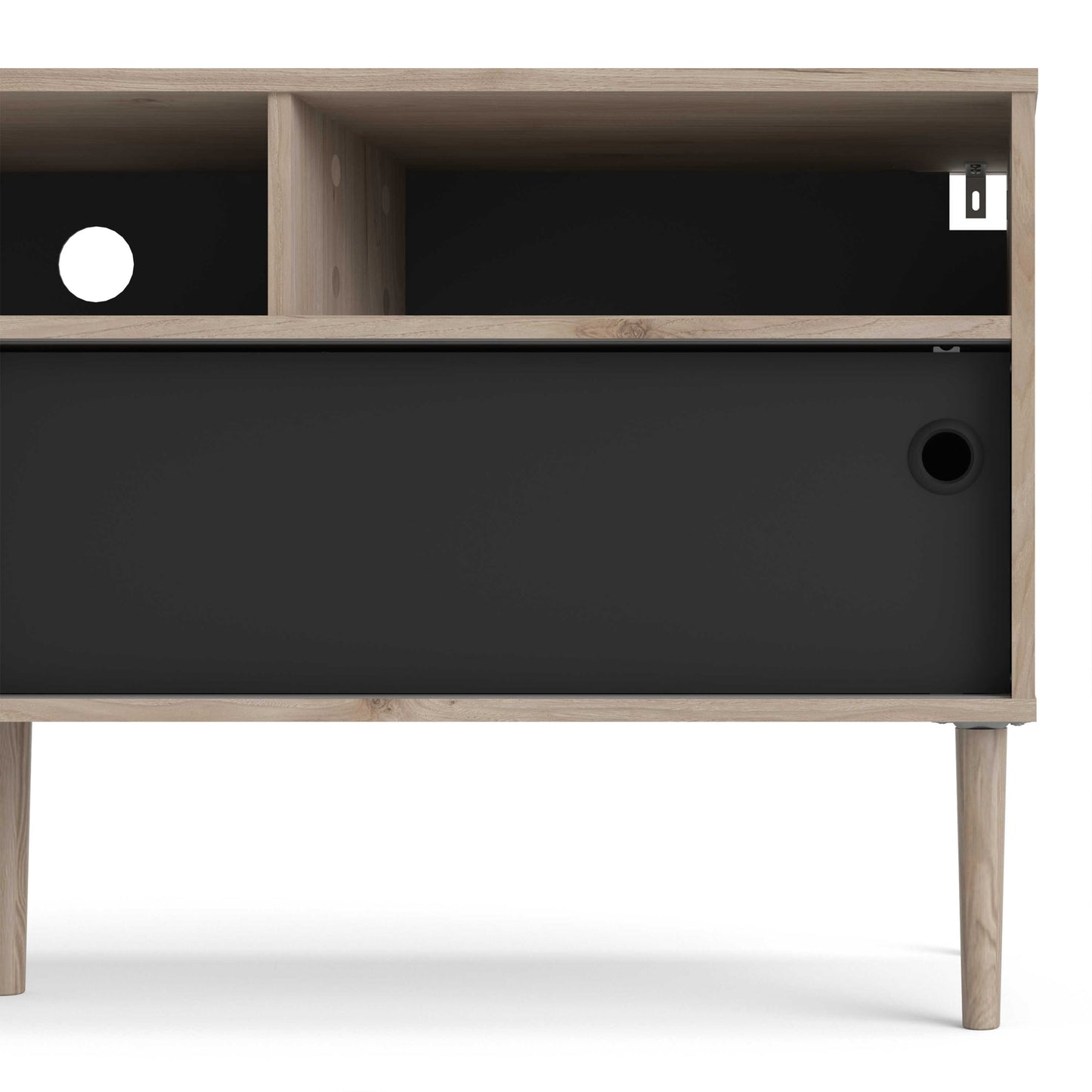 Tao Natural Oak Effect and Matt Black TV Unit 2 Sliding Doors