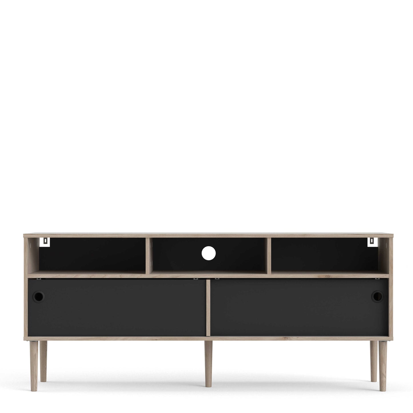 Tao Natural Oak Effect and Matt Black TV Unit 2 Sliding Doors