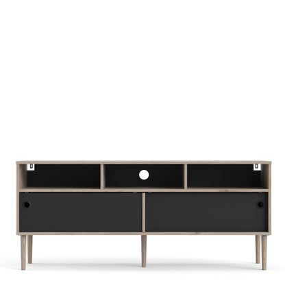 Tao Natural Oak Effect and Matt Black TV Unit 2 Sliding Doors