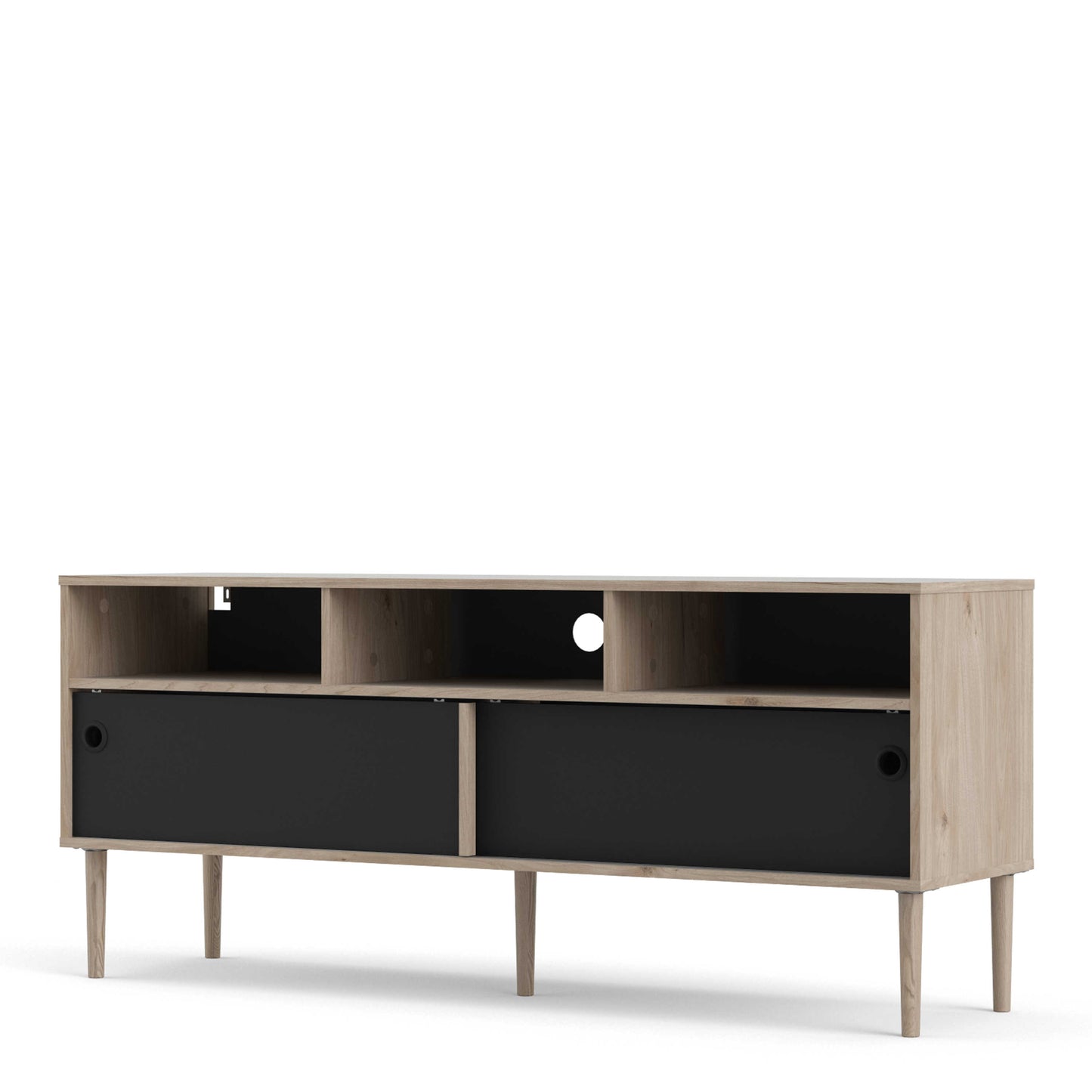 Tao Natural Oak Effect and Matt Black TV Unit 2 Sliding Doors