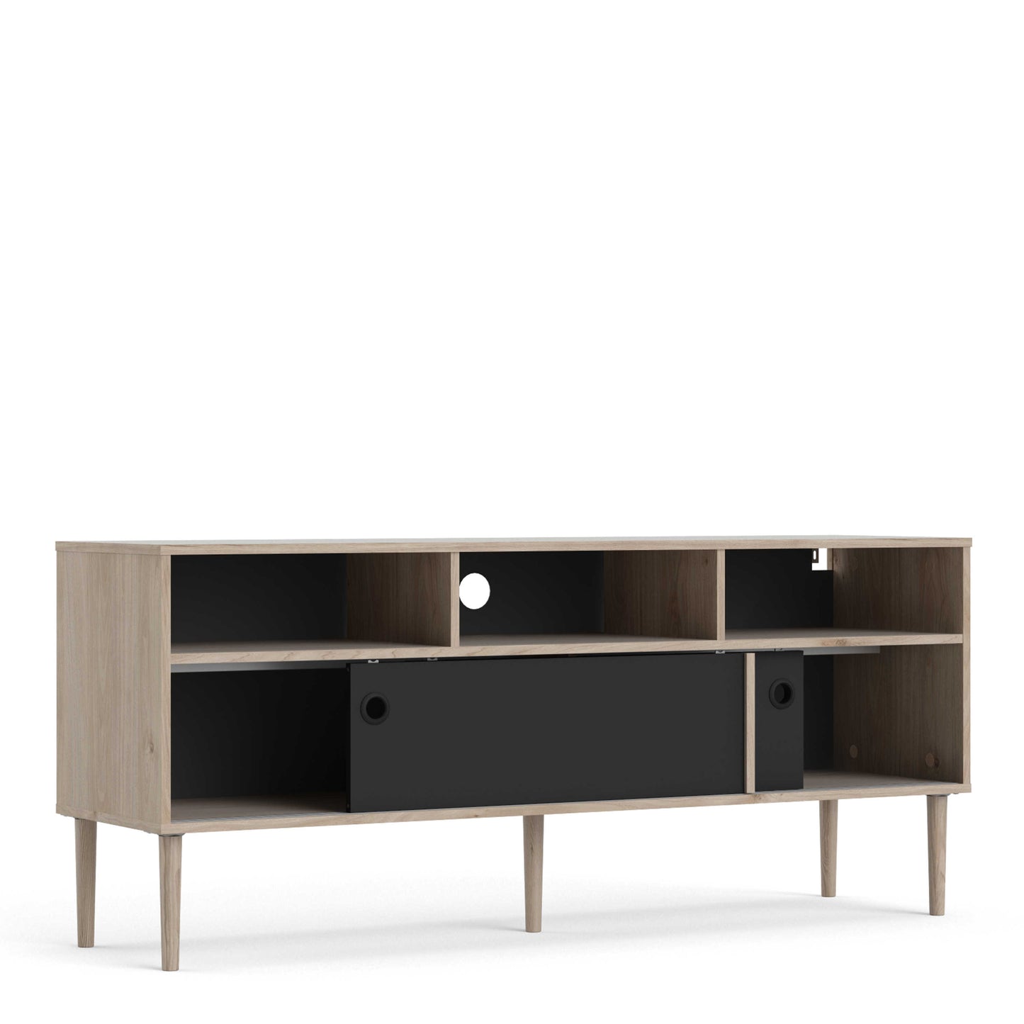 Tao Natural Oak Effect and Matt Black TV Unit 2 Sliding Doors