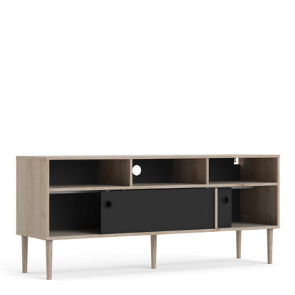 Tao Natural Oak Effect and Matt Black TV Unit 2 Sliding Doors