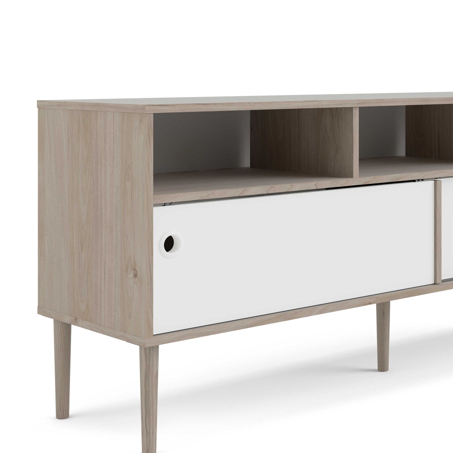 Tao Natural Oak Effect and White TV Unit 2 Sliding Doors