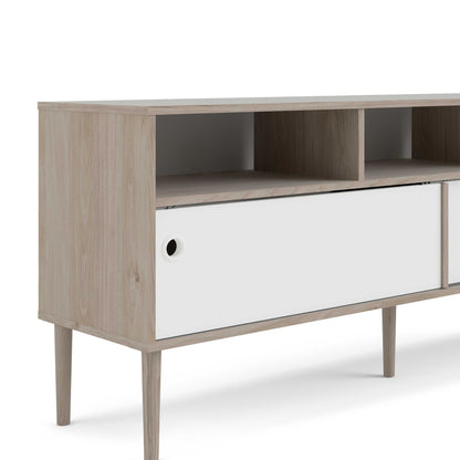 Tao Natural Oak Effect and White TV Unit 2 Sliding Doors