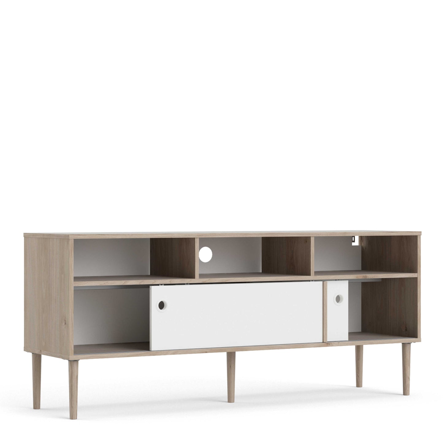 Tao Natural Oak Effect and White TV Unit 2 Sliding Doors