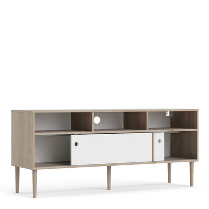 Tao Natural Oak Effect and White TV Unit 2 Sliding Doors
