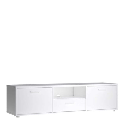 Nagoya White Low Compact Media TV Unit 2 Doors 1 Drawer 1 Shelf