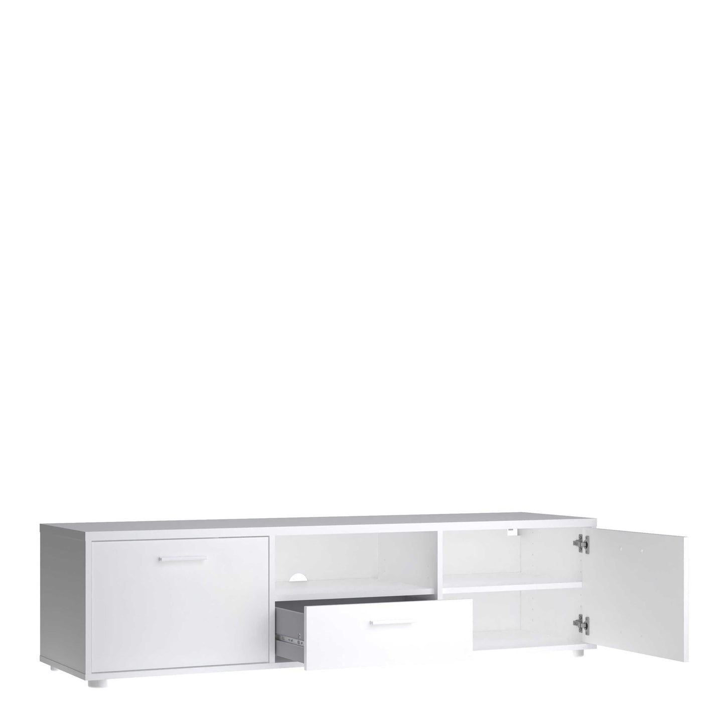 Nagoya White Low Compact Media TV Unit 2 Doors 1 Drawer 1 Shelf