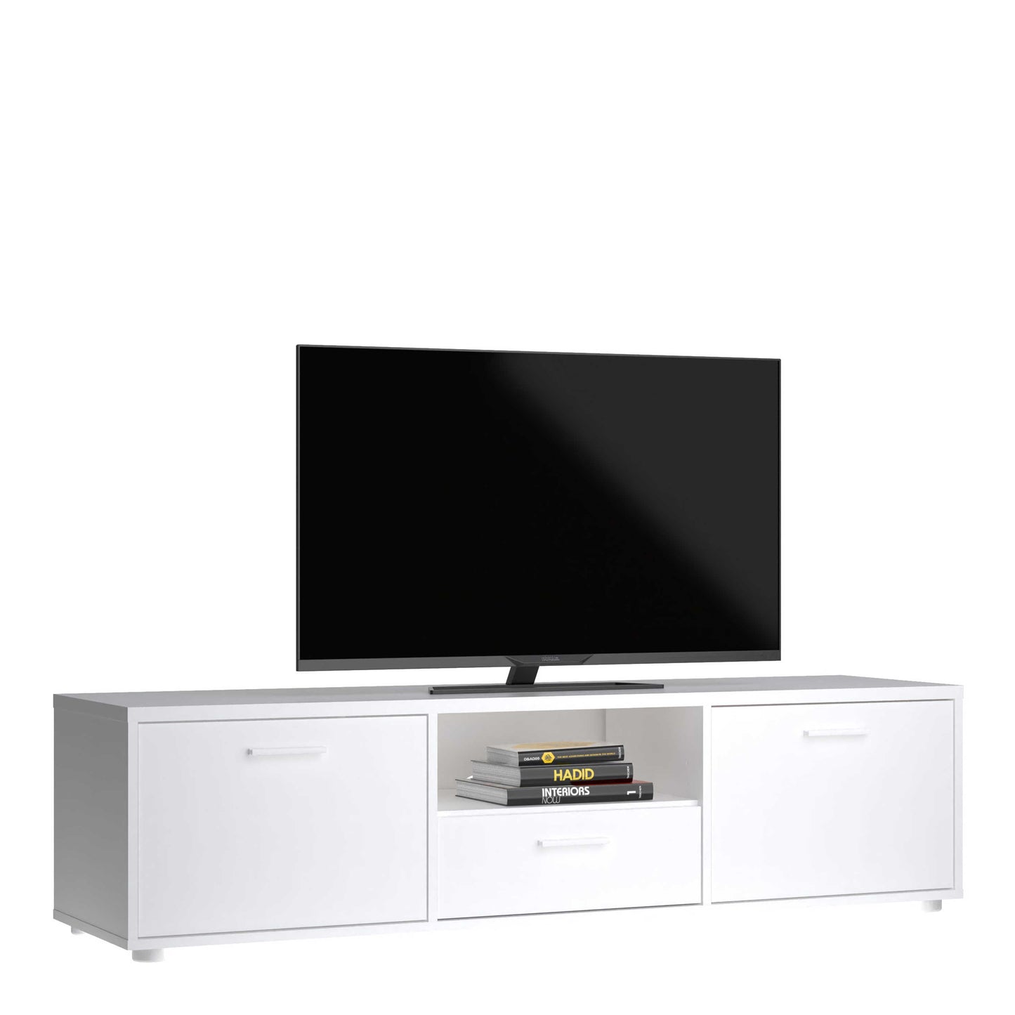 Nagoya White Low Compact Media TV Unit 2 Doors 1 Drawer 1 Shelf