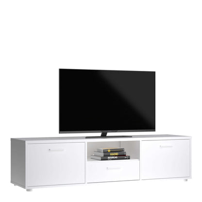 Nagoya White Low Compact Media TV Unit 2 Doors 1 Drawer 1 Shelf