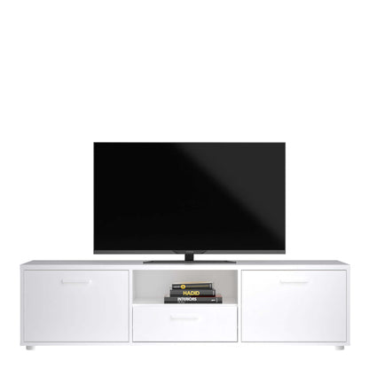 Nagoya White Low Compact Media TV Unit 2 Doors 1 Drawer 1 Shelf