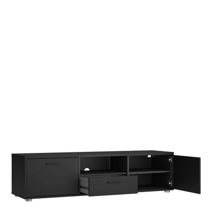Nagoya Black Low Compact Media TV Unit 2 Doors 1 Drawer 1 Shelf