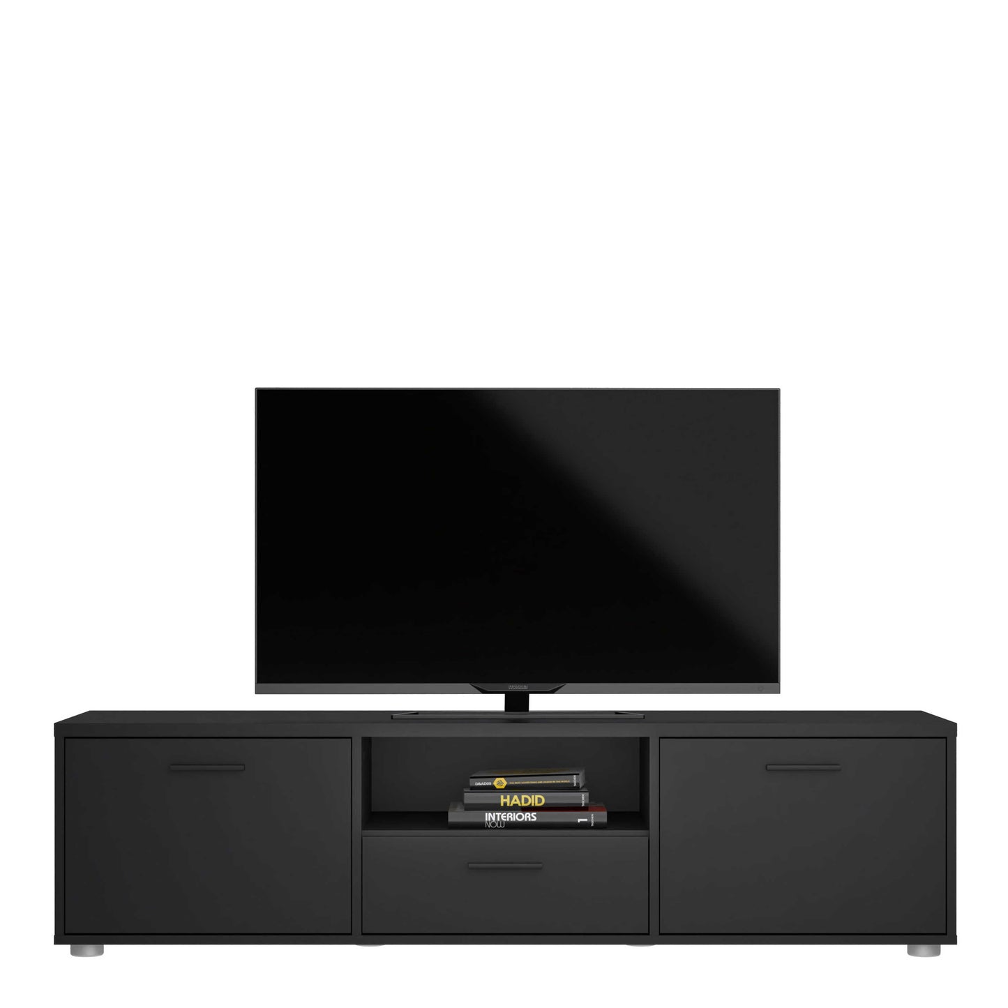 Nagoya Black Low Compact Media TV Unit 2 Doors 1 Drawer 1 Shelf