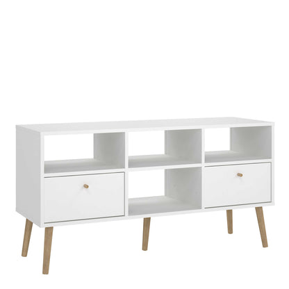 Quietbloom White Wooden TV Unit 2 Drawers Open Shelves
