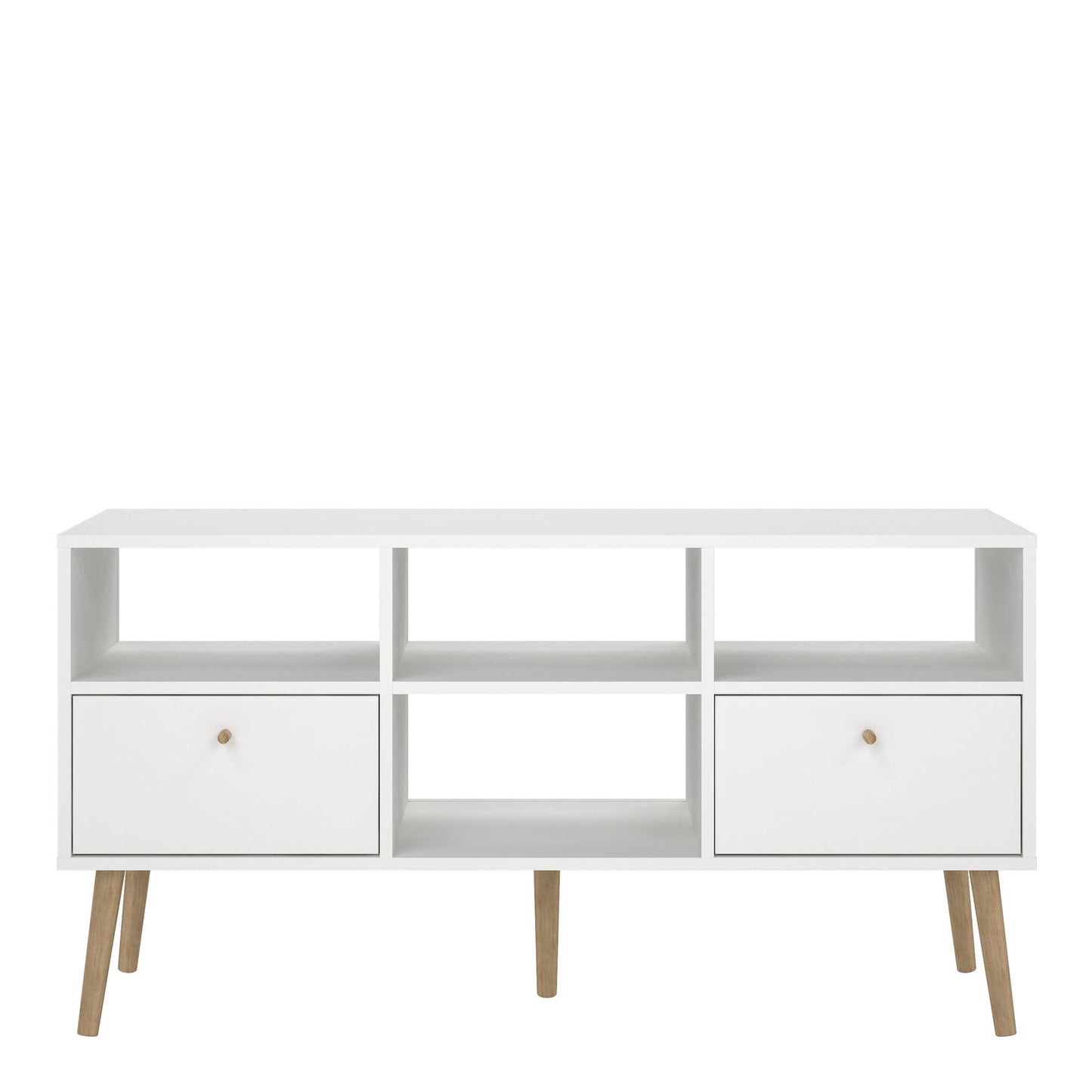 Quietbloom White Wooden TV Unit 2 Drawers Open Shelves