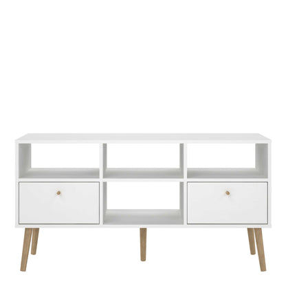Quietbloom White Wooden TV Unit 2 Drawers Open Shelves