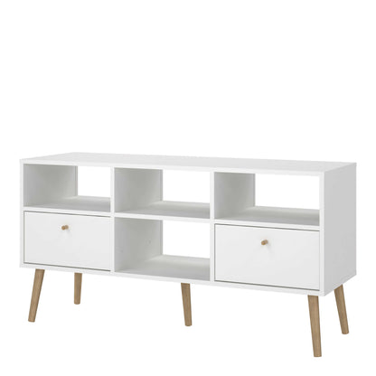 Quietbloom White Wooden TV Unit 2 Drawers Open Shelves