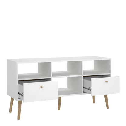 Quietbloom White Wooden TV Unit 2 Drawers Open Shelves