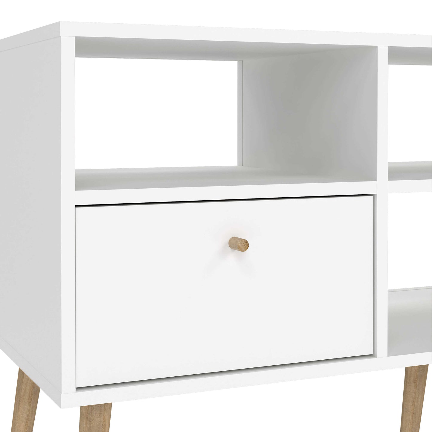 Quietbloom White Wooden TV Unit 2 Drawers Open Shelves