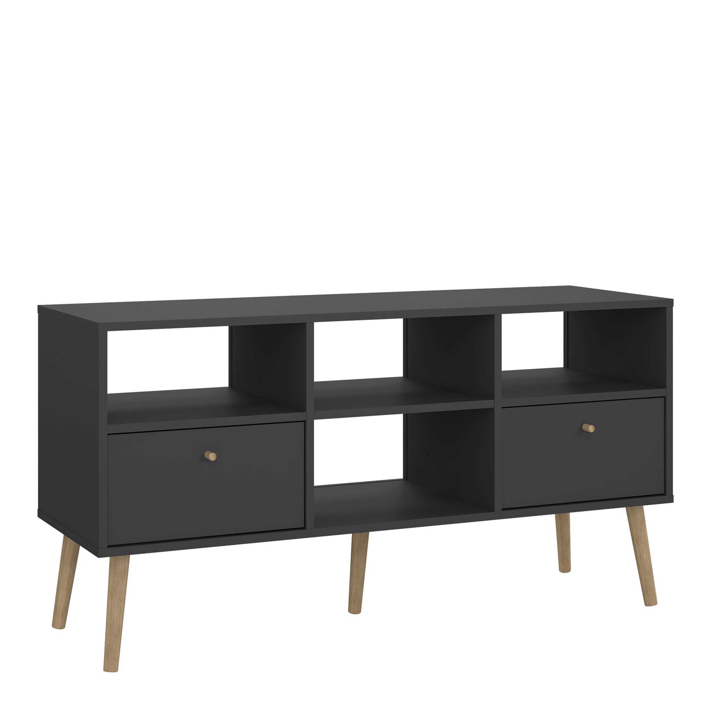 Quietbloom Dark Grey Wooden TV Media Unit 2 Drawers Open Shelves