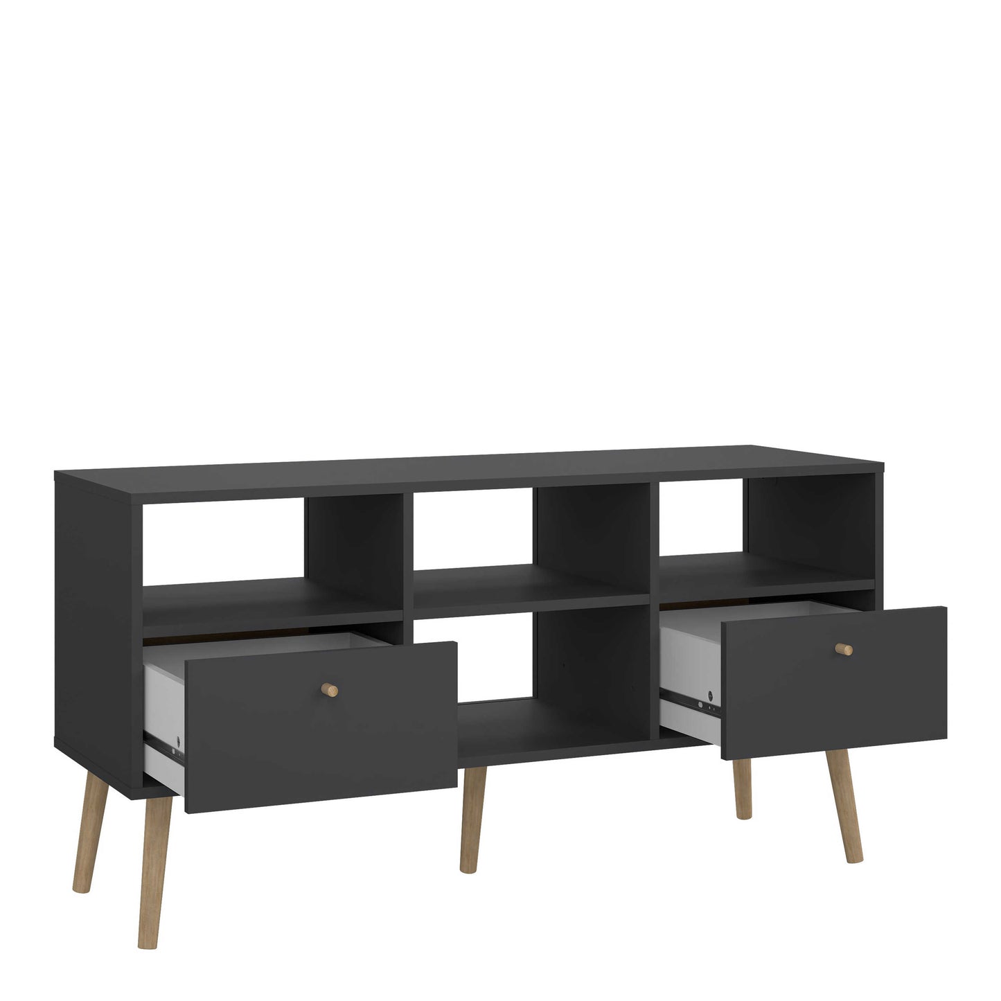 Quietbloom Dark Grey Wooden TV Media Unit 2 Drawers Open Shelves