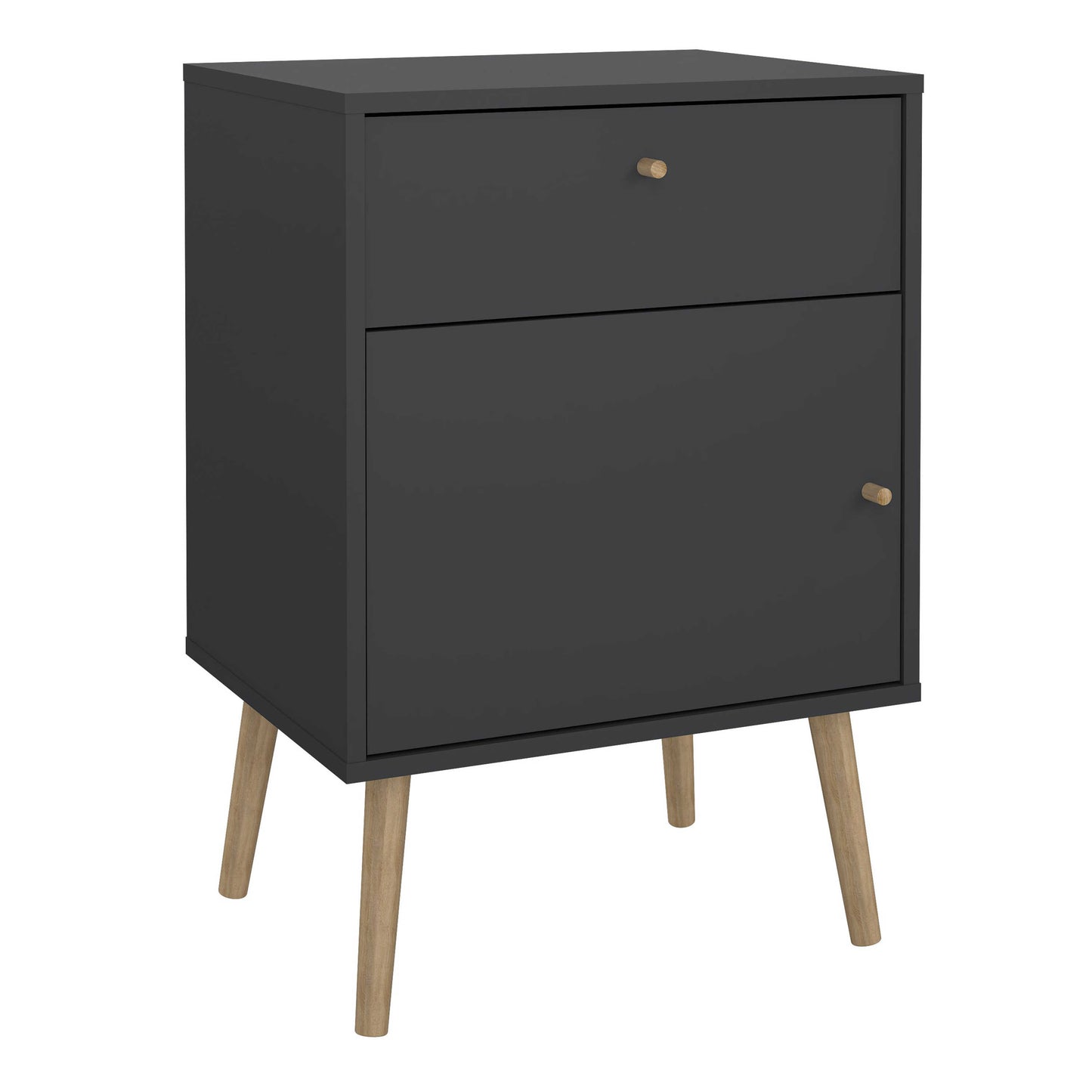 Quietbloom Dark Grey Wooden Bedside Table 1 Door 1 Drawer