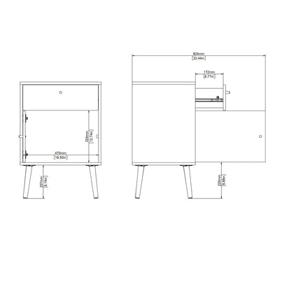 Quietbloom Dark Grey Wooden Bedside Table 1 Door 1 Drawer