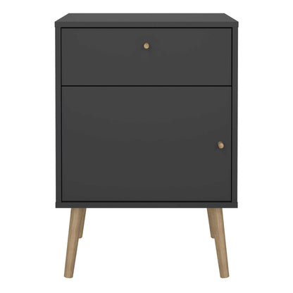 Quietbloom Dark Grey Wooden Bedside Table 1 Door 1 Drawer