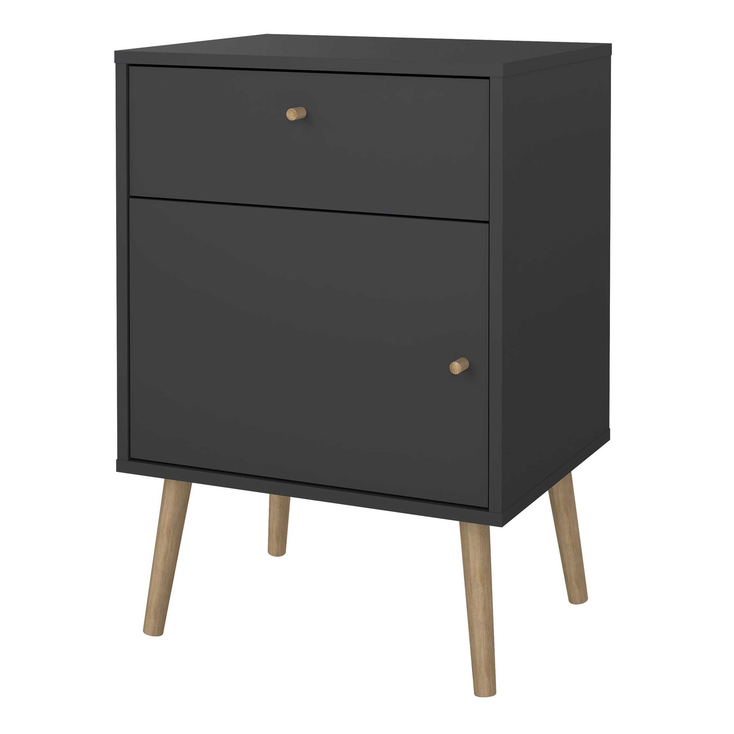 Quietbloom Dark Grey Wooden Bedside Table 1 Door 1 Drawer