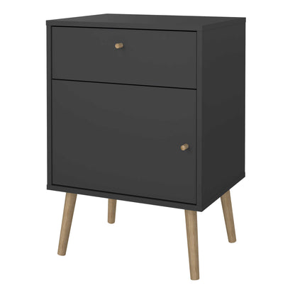 Quietbloom Dark Grey Wooden Bedside Table 1 Door 1 Drawer