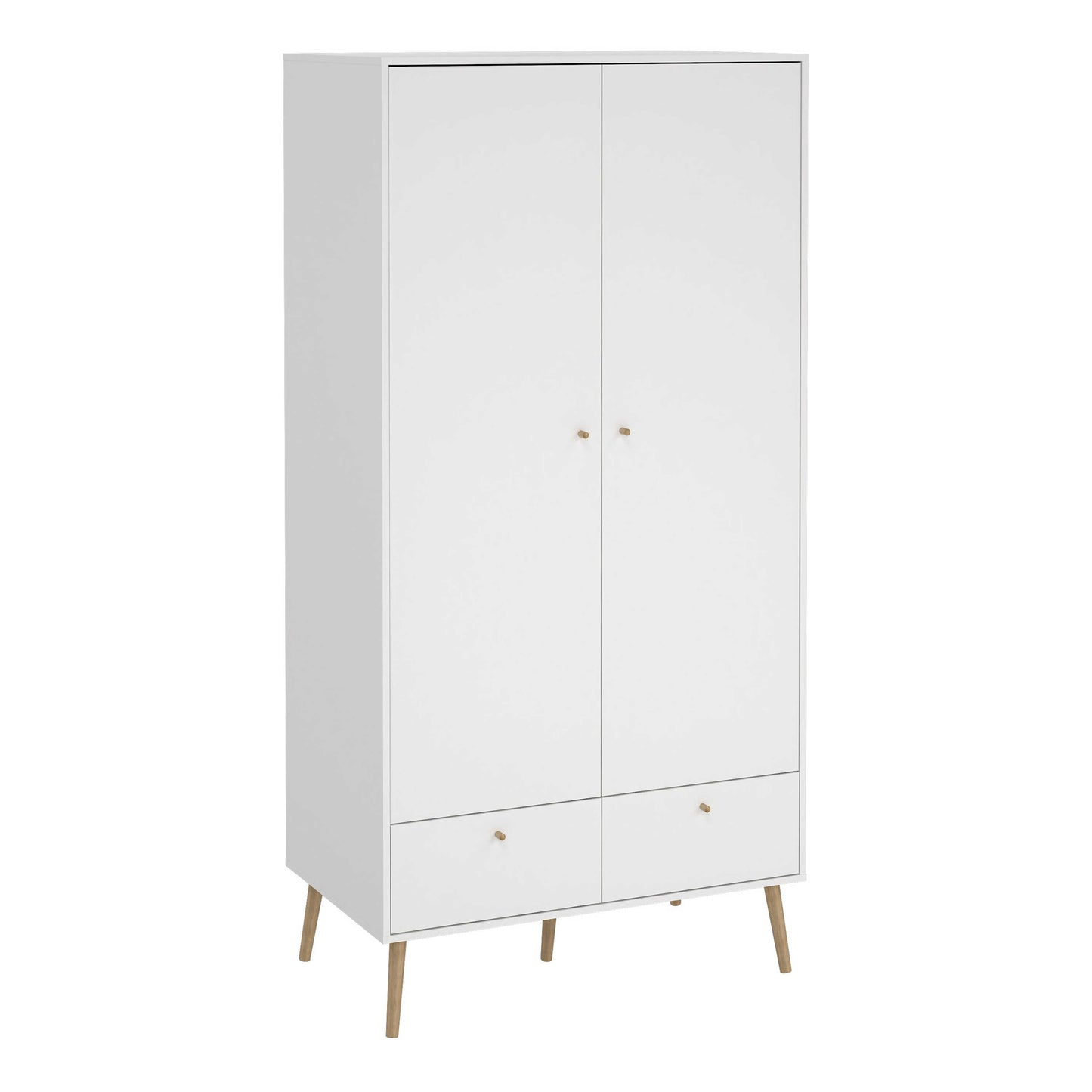 Quietbloom White Wooden Wardrobe 2 Doors 2 Drawers