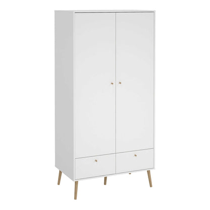 Quietbloom White Wooden Wardrobe 2 Doors 2 Drawers