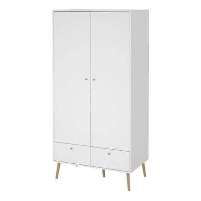 Quietbloom White Wooden Wardrobe 2 Doors 2 Drawers