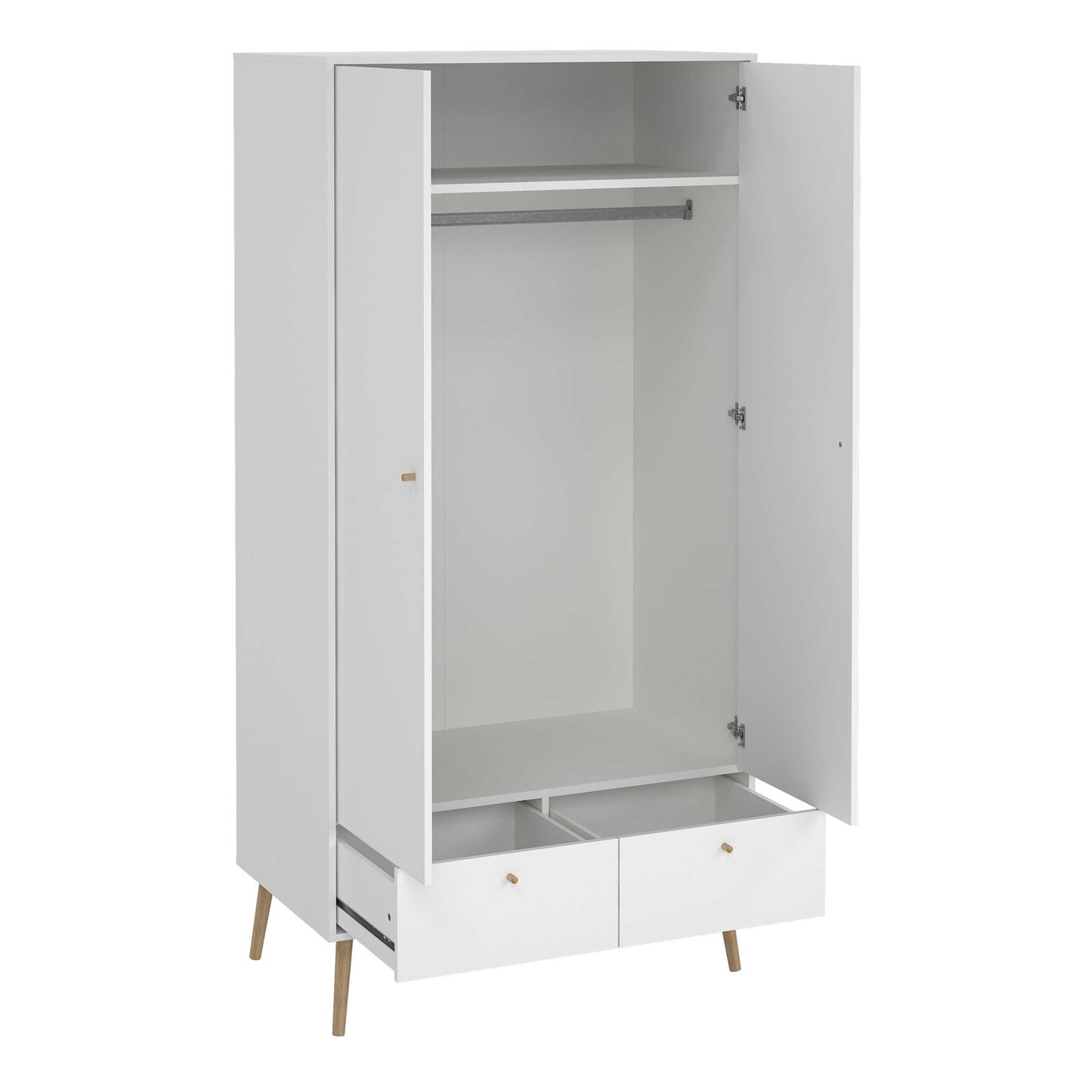 Quietbloom White Wooden Wardrobe 2 Doors 2 Drawers