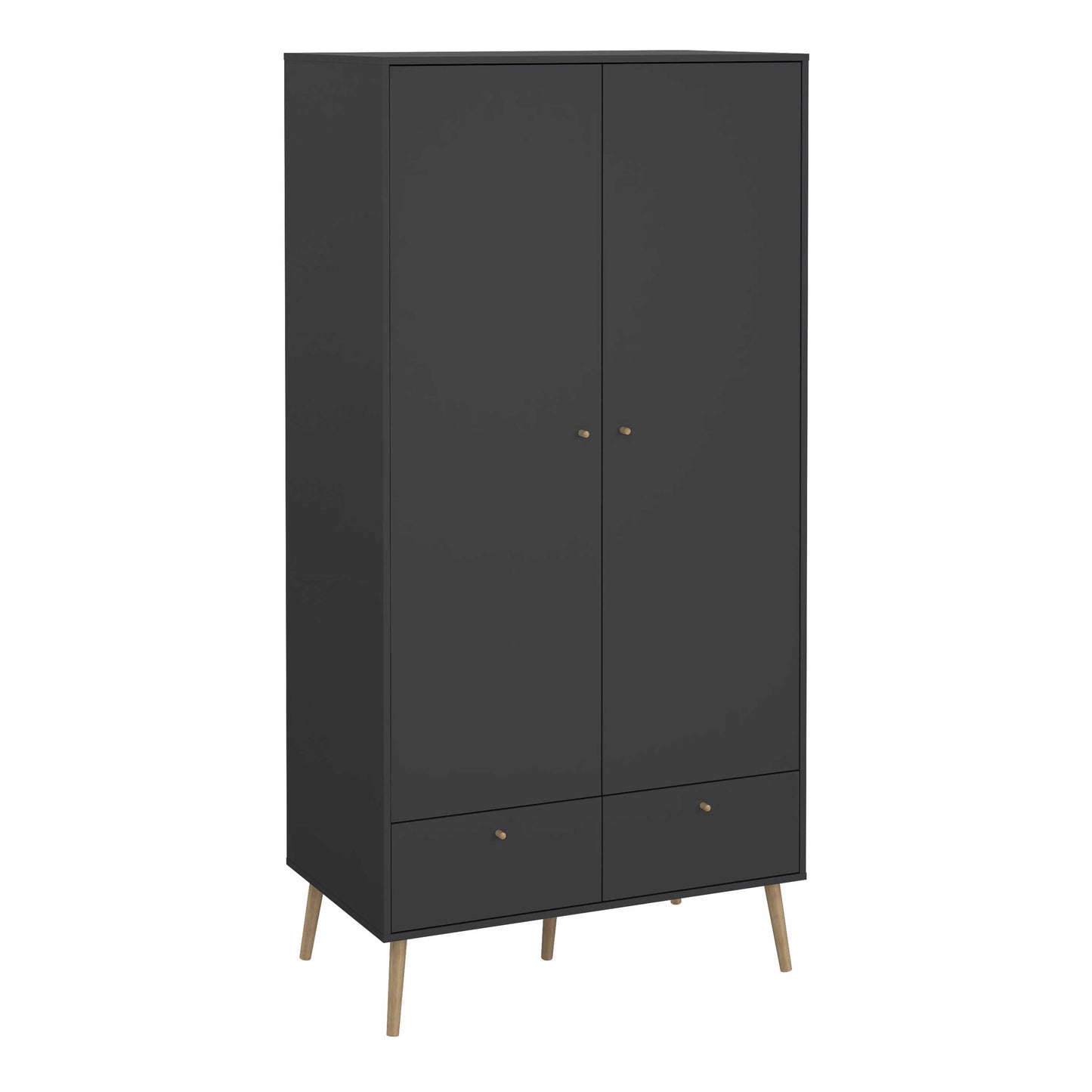 Quietbloom Dark Grey Wooden Wardrobe with 2 Doors 2 Drawers